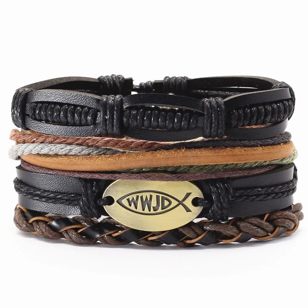New Fashion Vintage Beads Leather Men Bracelets For Women Femme Homme Male Jewelry