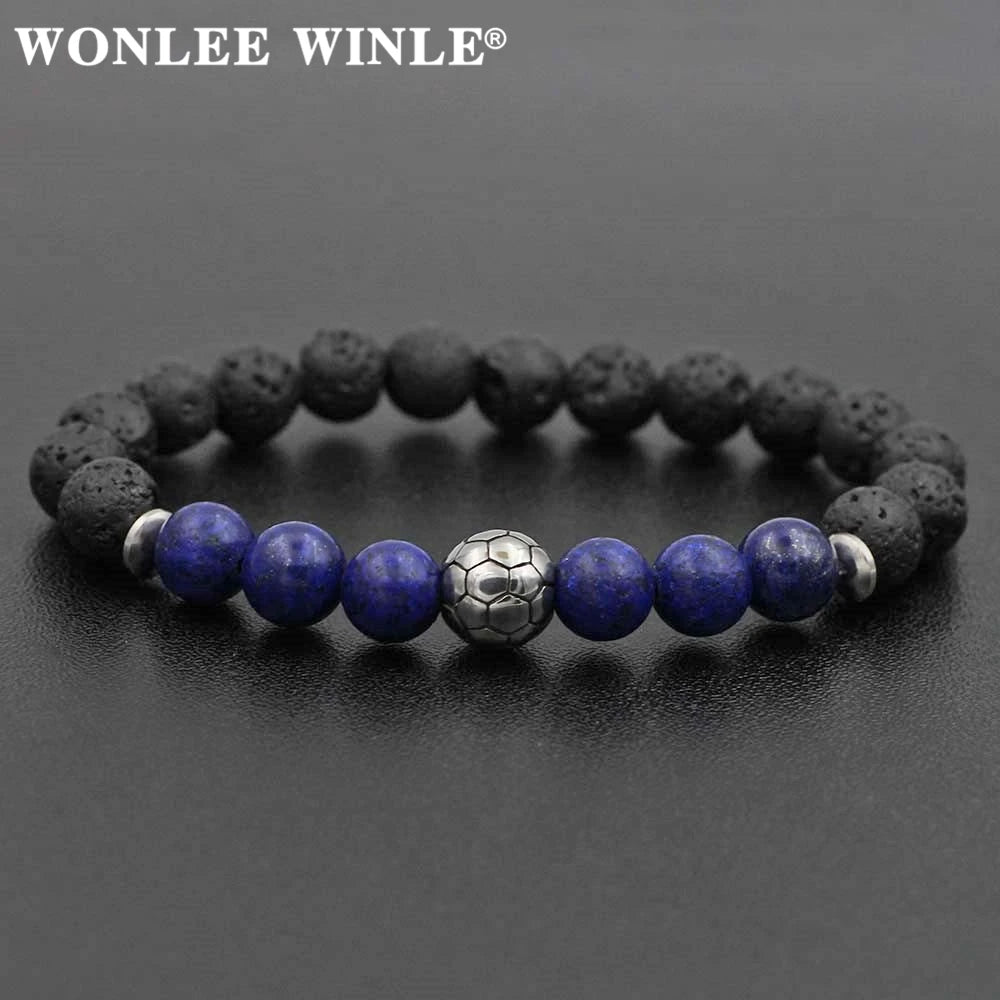 8mm Natural Stone Beaded Stretch Bracelets for Men&Women Stainless Steel Round Ball Charms Strand Bangles