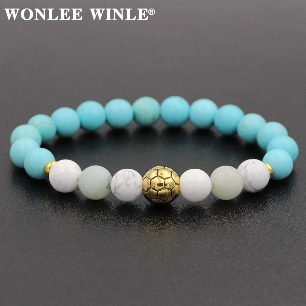 8mm Natural Stone Beaded Stretch Bracelets for Men&Women Stainless Steel Round Ball Charms Strand Bangles