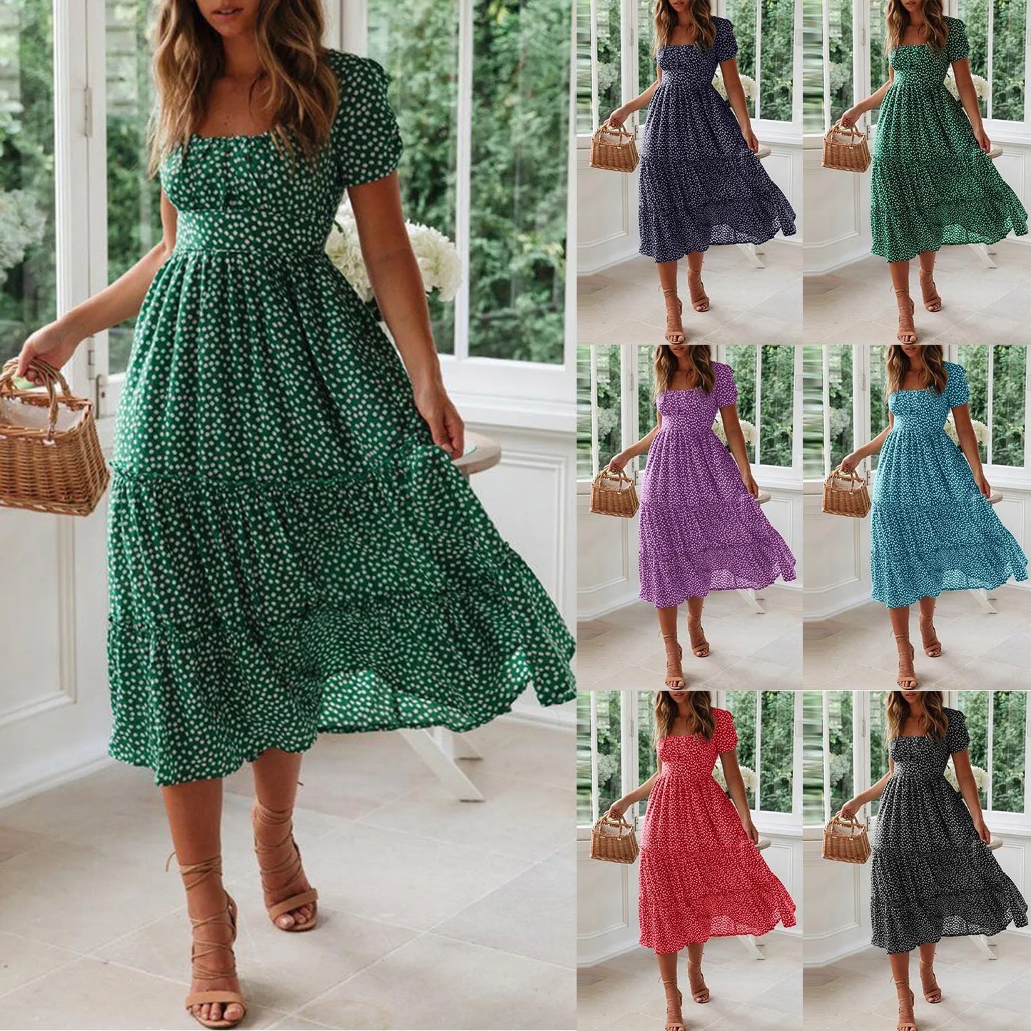 Floral Flowy Midi Summer Dress