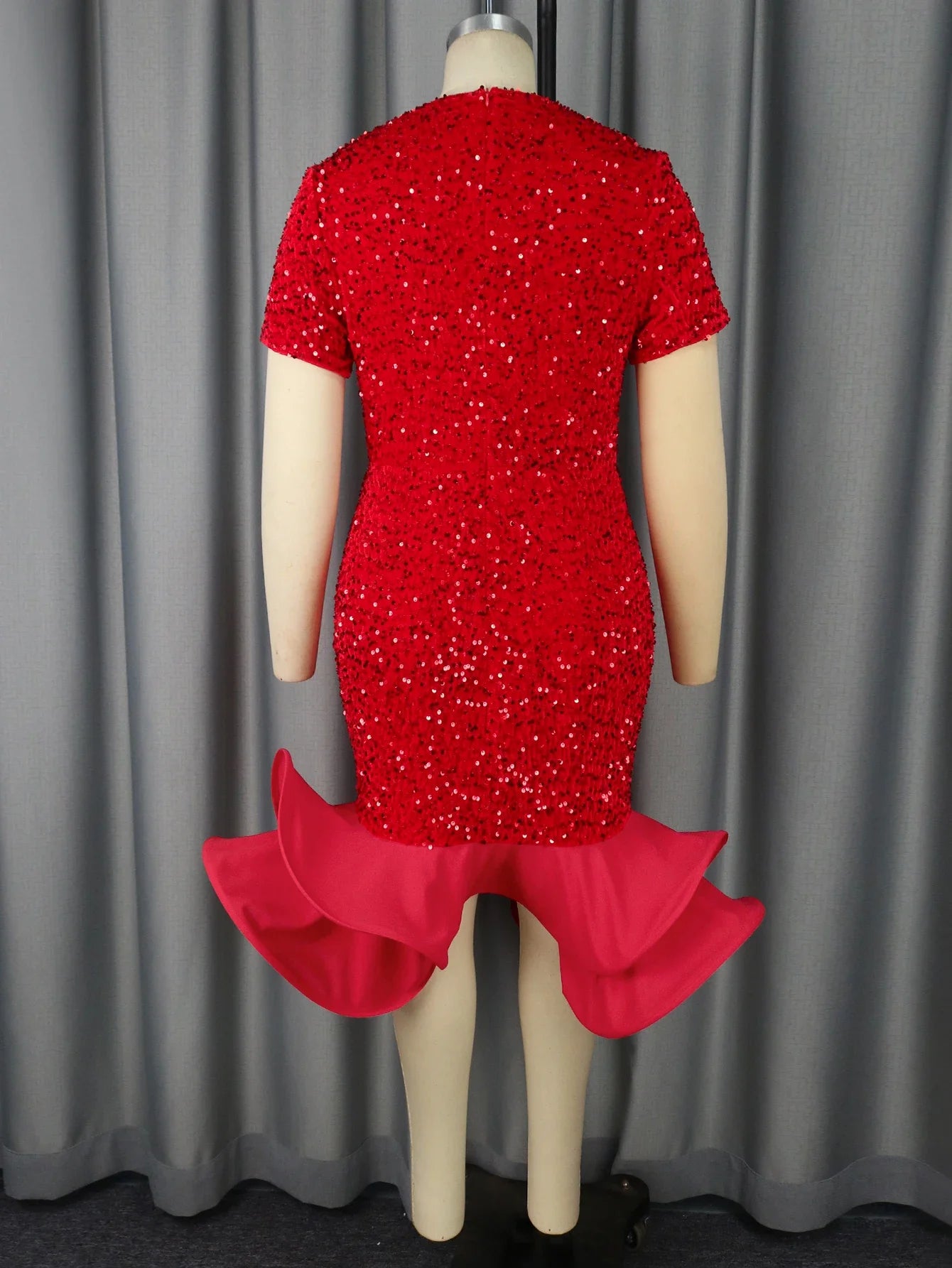 Sequined Velvet Elegant Church Dresses for Women Event Short Sleeve Cut Out V Neck Mermaid Ruffle Wedding Guest Evening Birthday