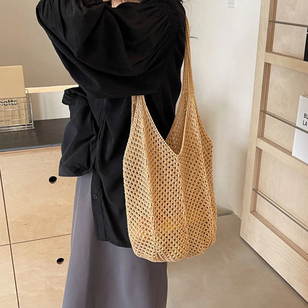 Large Knit Crochet Tote Shoulder Bag