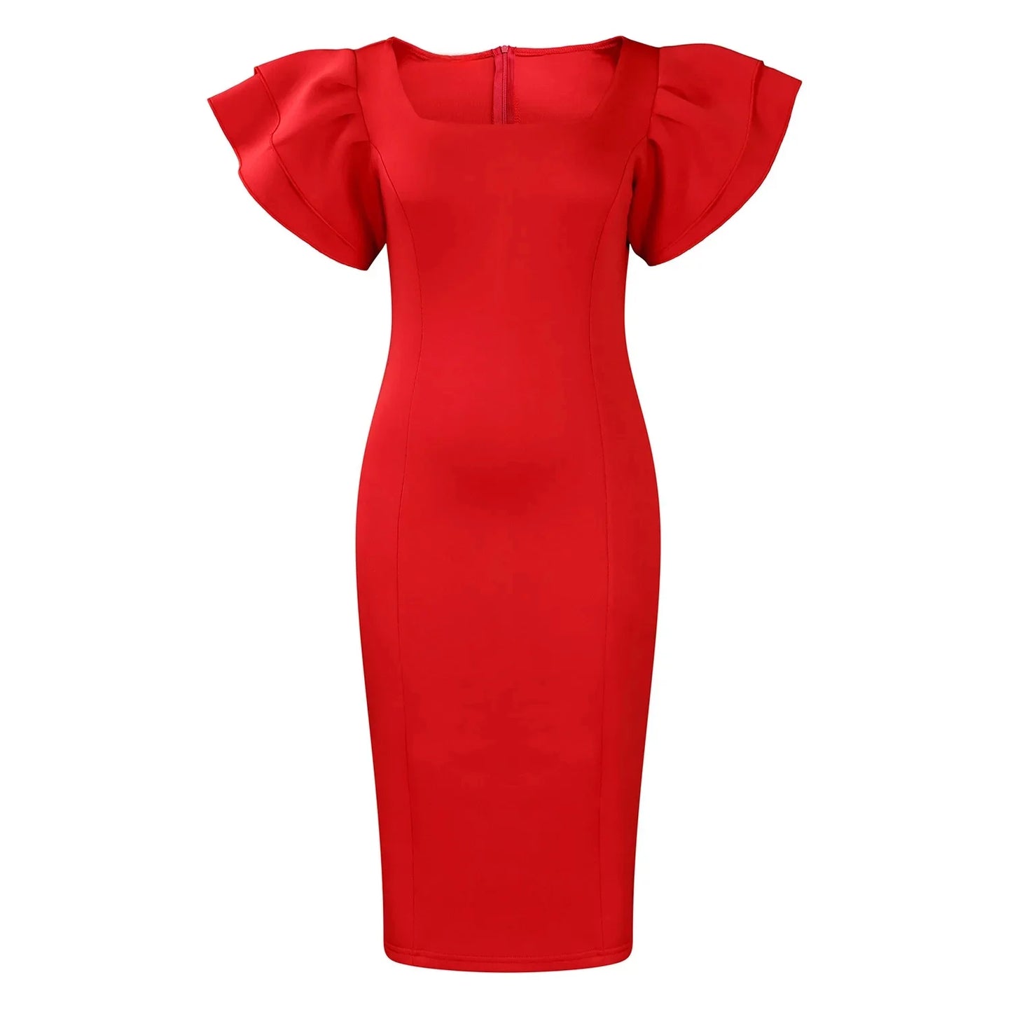 Fashionable Pure Color African Dress Q121 with Elegant Fleece Sleeve Bodycon Skirt Single Piece Women's Clothing