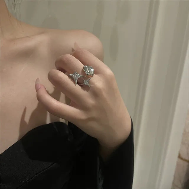 New Y2K Purple Crystal Irregular Heart Rings for Women Kpop Creative Heart Geometric Open Ring Punk Vintage Fashion Jewely Gifts