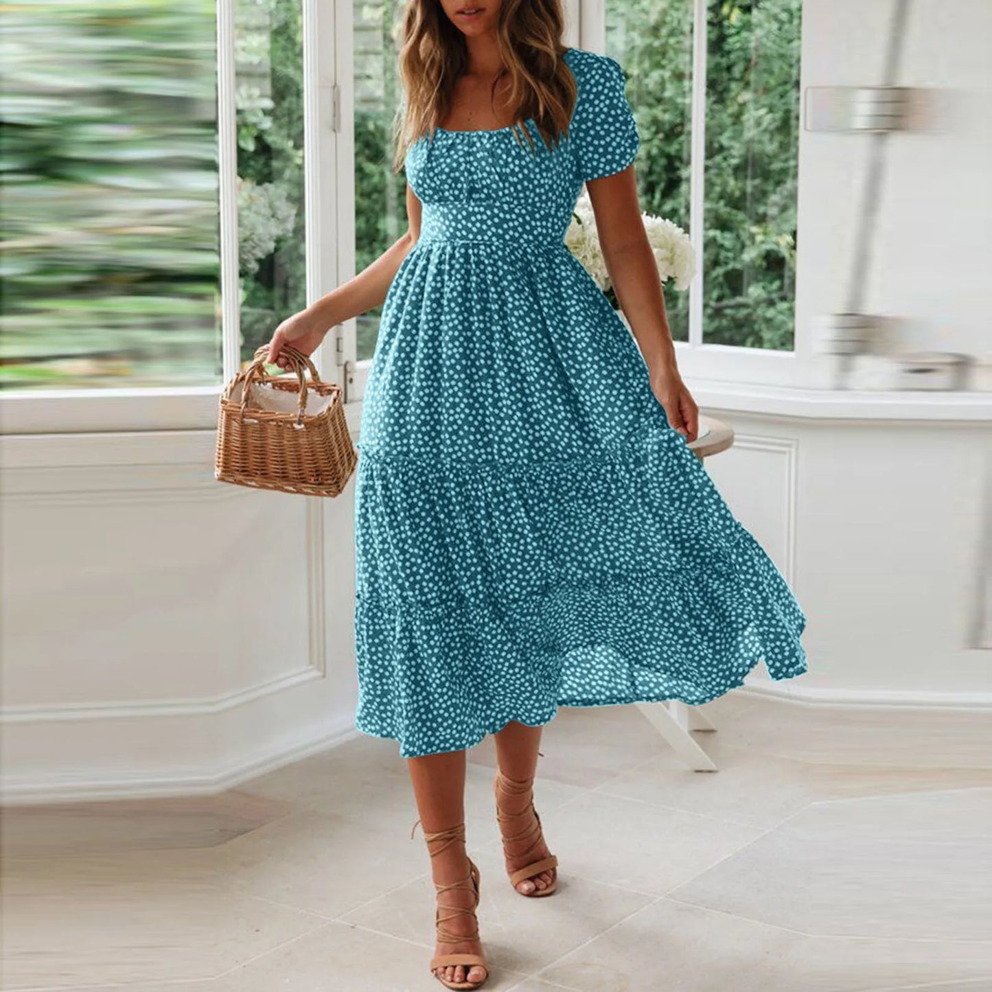 Floral Flowy Midi Summer Dress