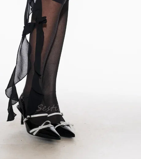 Peep Toe Bow Mules with Leopard Sole