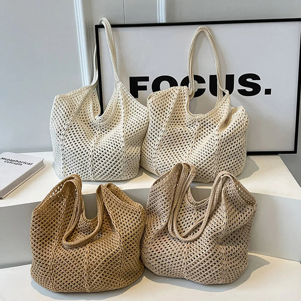 Large Knit Crochet Tote Shoulder Bag