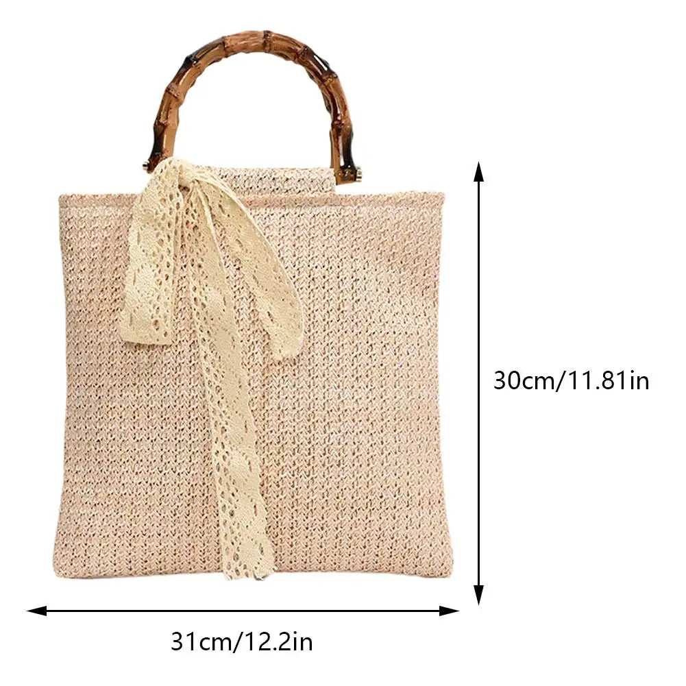 Large Woven Straw Tote with Bamboo Handle