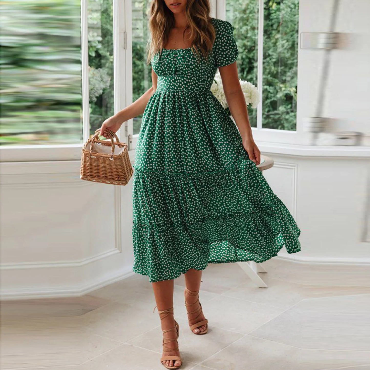 Floral Flowy Midi Summer Dress