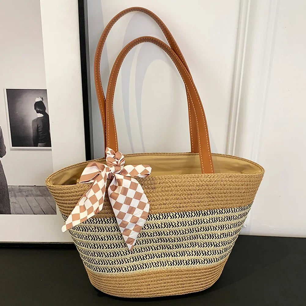 Large Straw Crochet Tote Bag