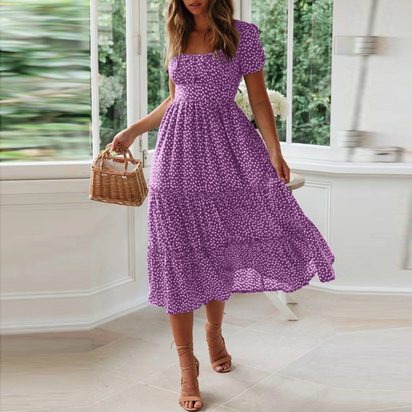 Floral Flowy Midi Summer Dress