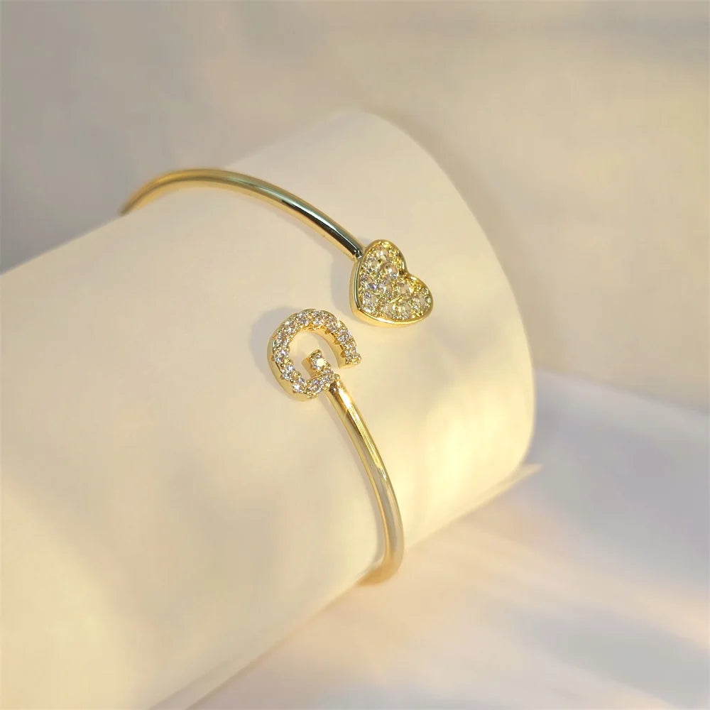 Gold Zircon Initial Letter Bangle