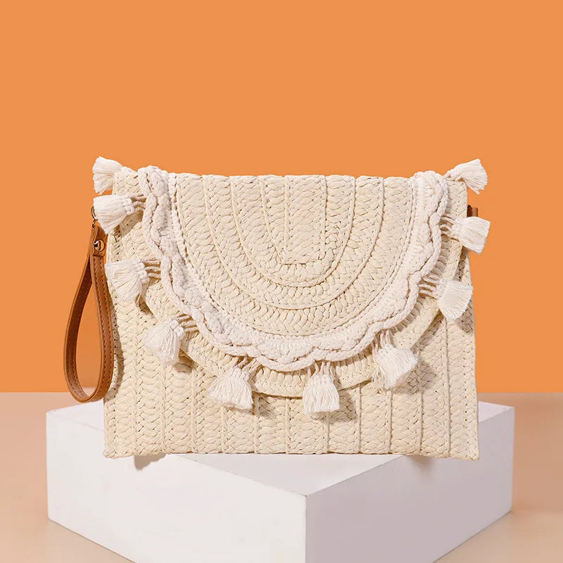 Handmade Raffia Straw Crossbody Clutch