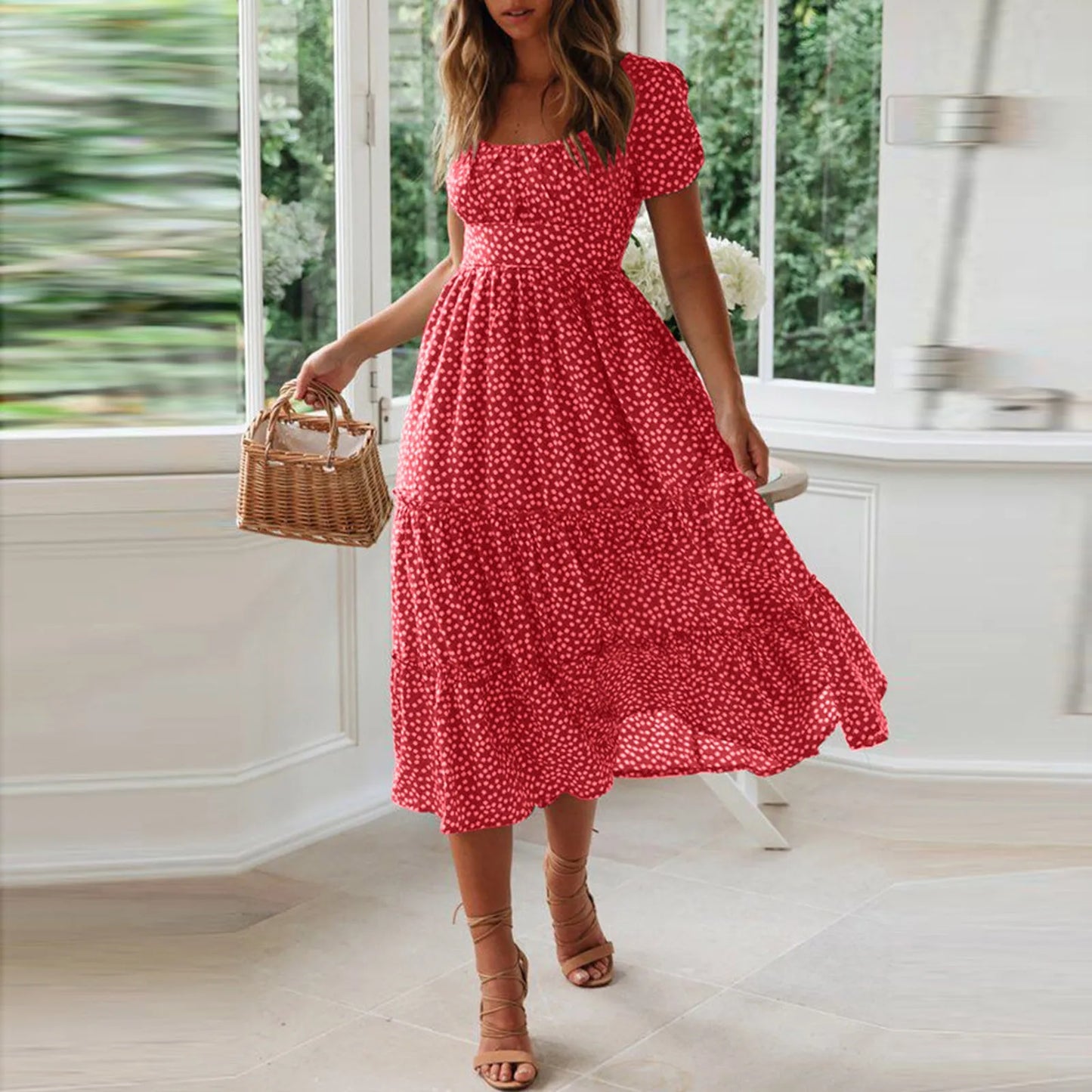 Floral Flowy Midi Summer Dress