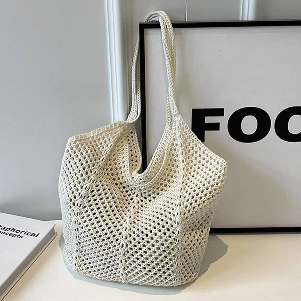 Large Knit Crochet Tote Shoulder Bag