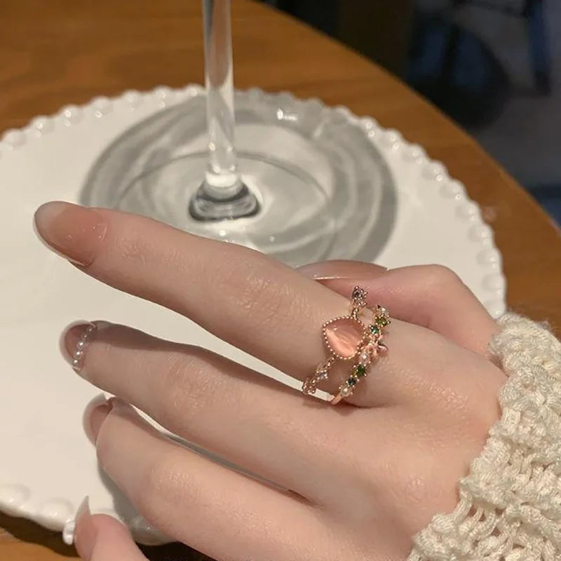 New Y2K Purple Crystal Irregular Heart Rings for Women Kpop Creative Heart Geometric Open Ring Punk Vintage Fashion Jewely Gifts