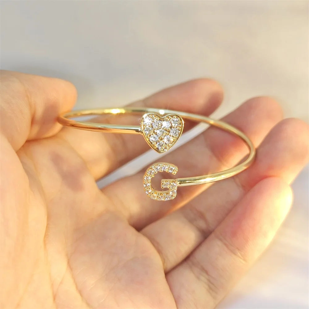 Gold Zircon Initial Letter Bangle