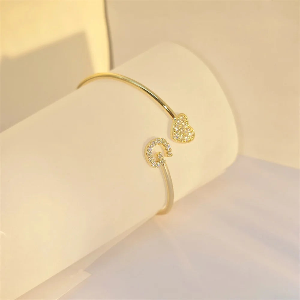 Gold Zircon Initial Letter Bangle