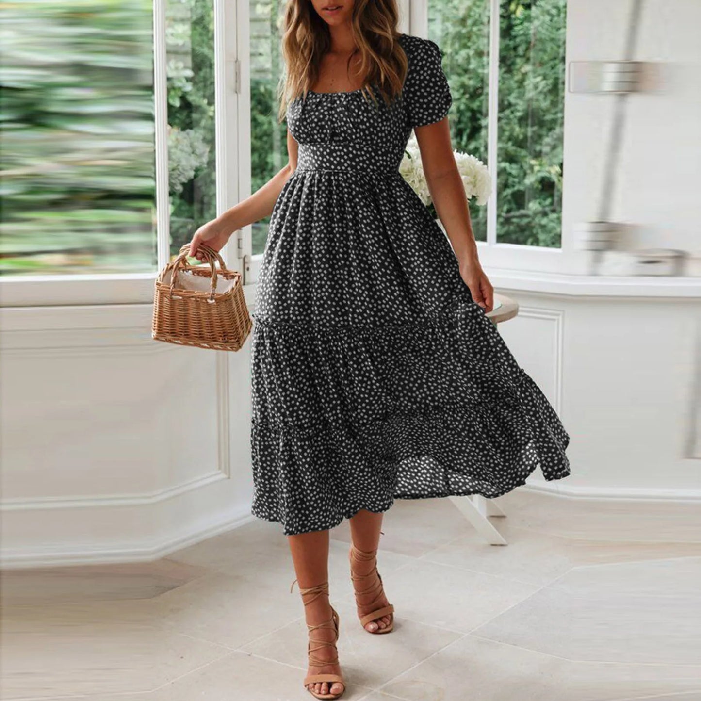 Floral Flowy Midi Summer Dress