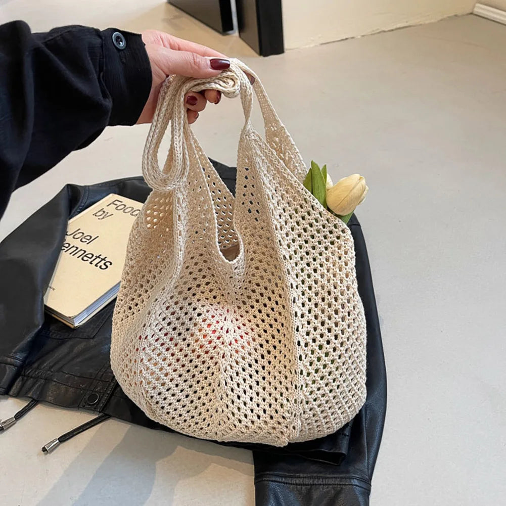 Large Knit Crochet Tote Shoulder Bag