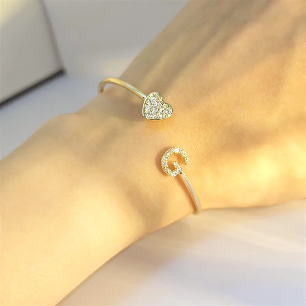 Gold Zircon Initial Letter Bangle