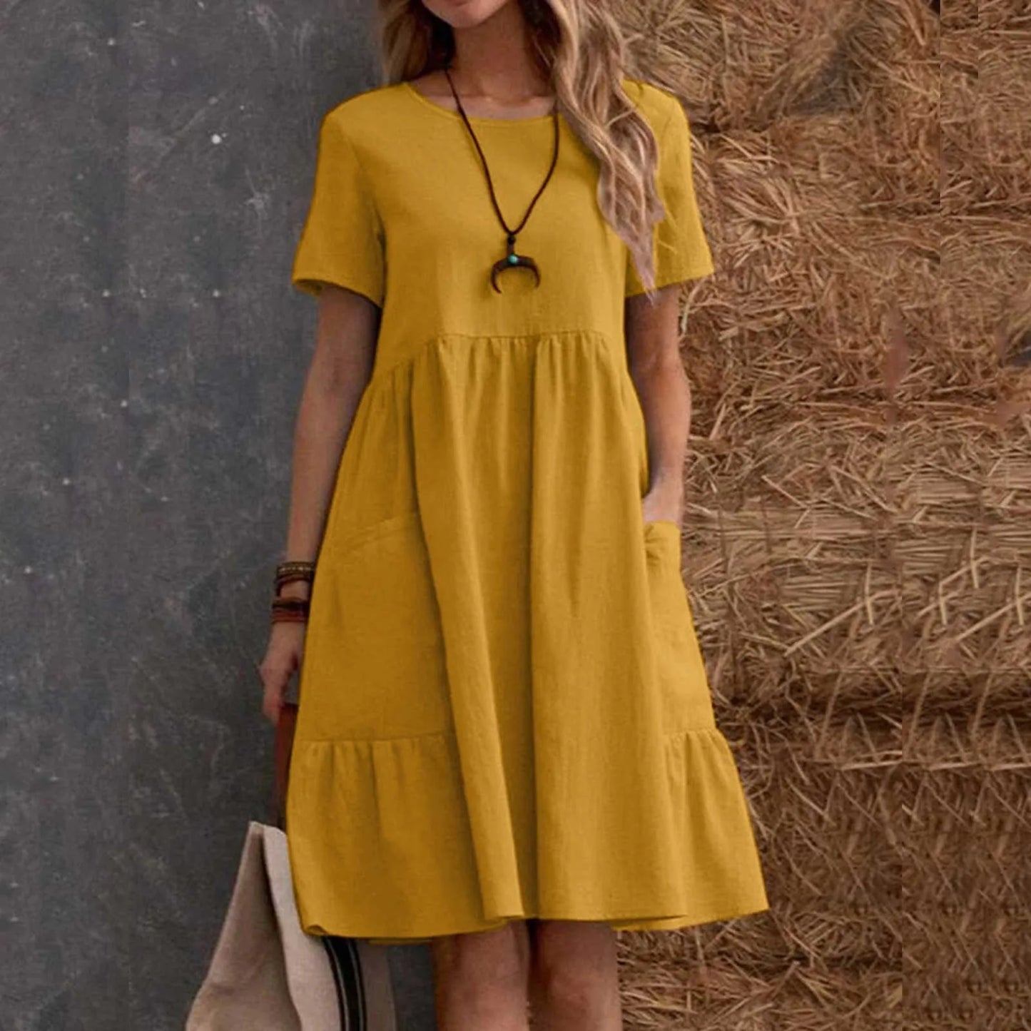 Vintage Cotton Linen Pocket Dress