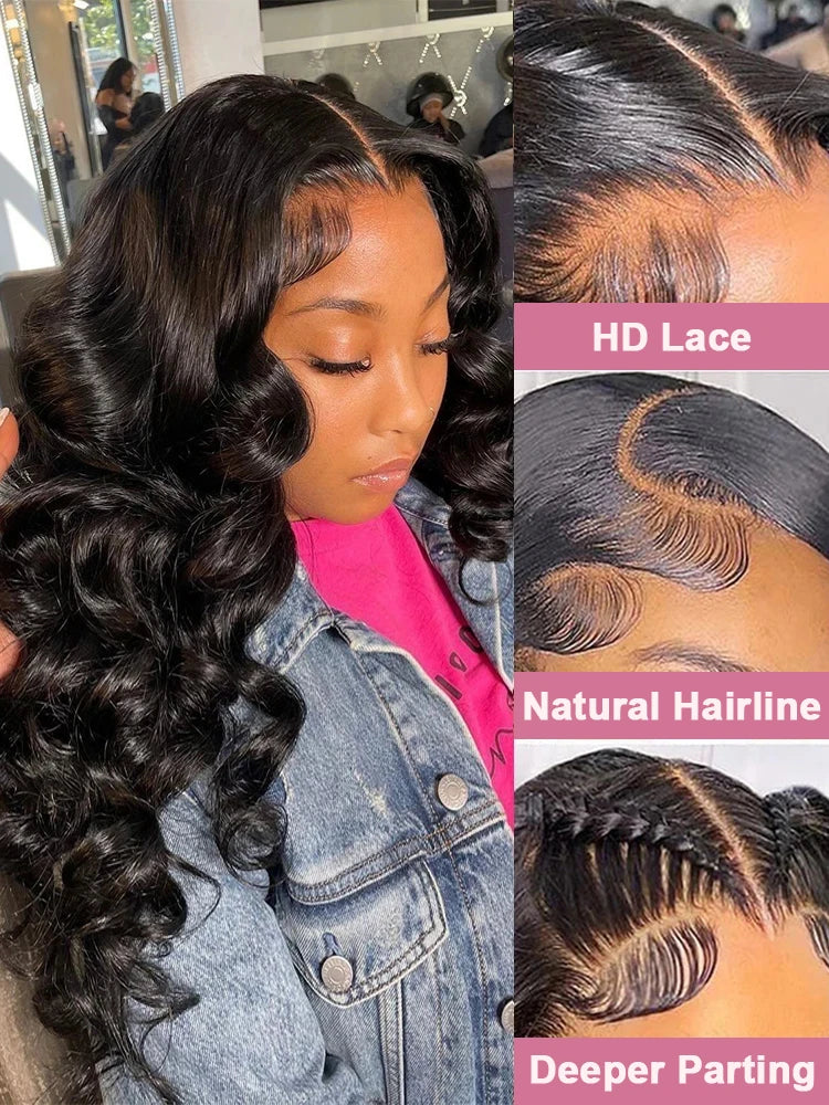 250 Density Loose Deep Wave Human Hair Frontal Wig 13x6 HD Lace Brazilian Curly Glueless Wigs 100% Human Hair Ready To Wear 38In