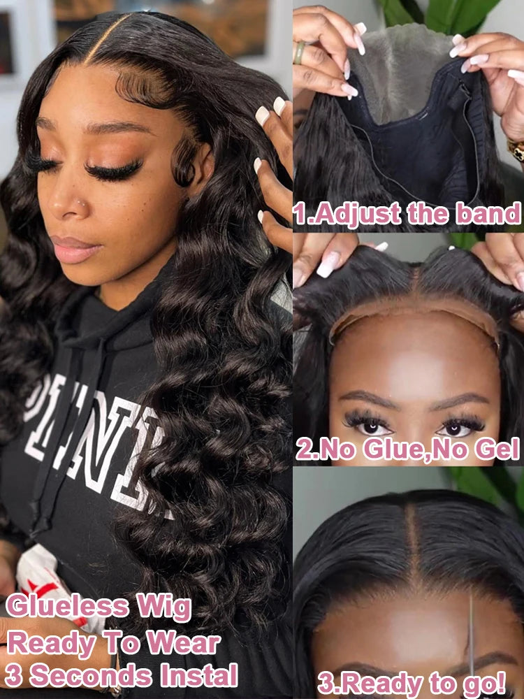 250 Density Loose Deep Wave Human Hair Frontal Wig 13x6 HD Lace Brazilian Curly Glueless Wigs 100% Human Hair Ready To Wear 38In