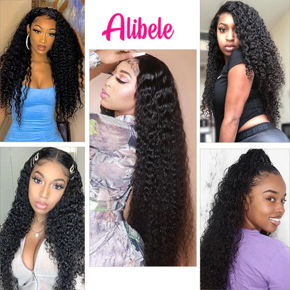 Alibele 5x5 Lace Closure With Bundles Peruvian Deep Curly Hair Bundles With 4x4 Lace Closure Remy Human Hair Bundles WithClosure