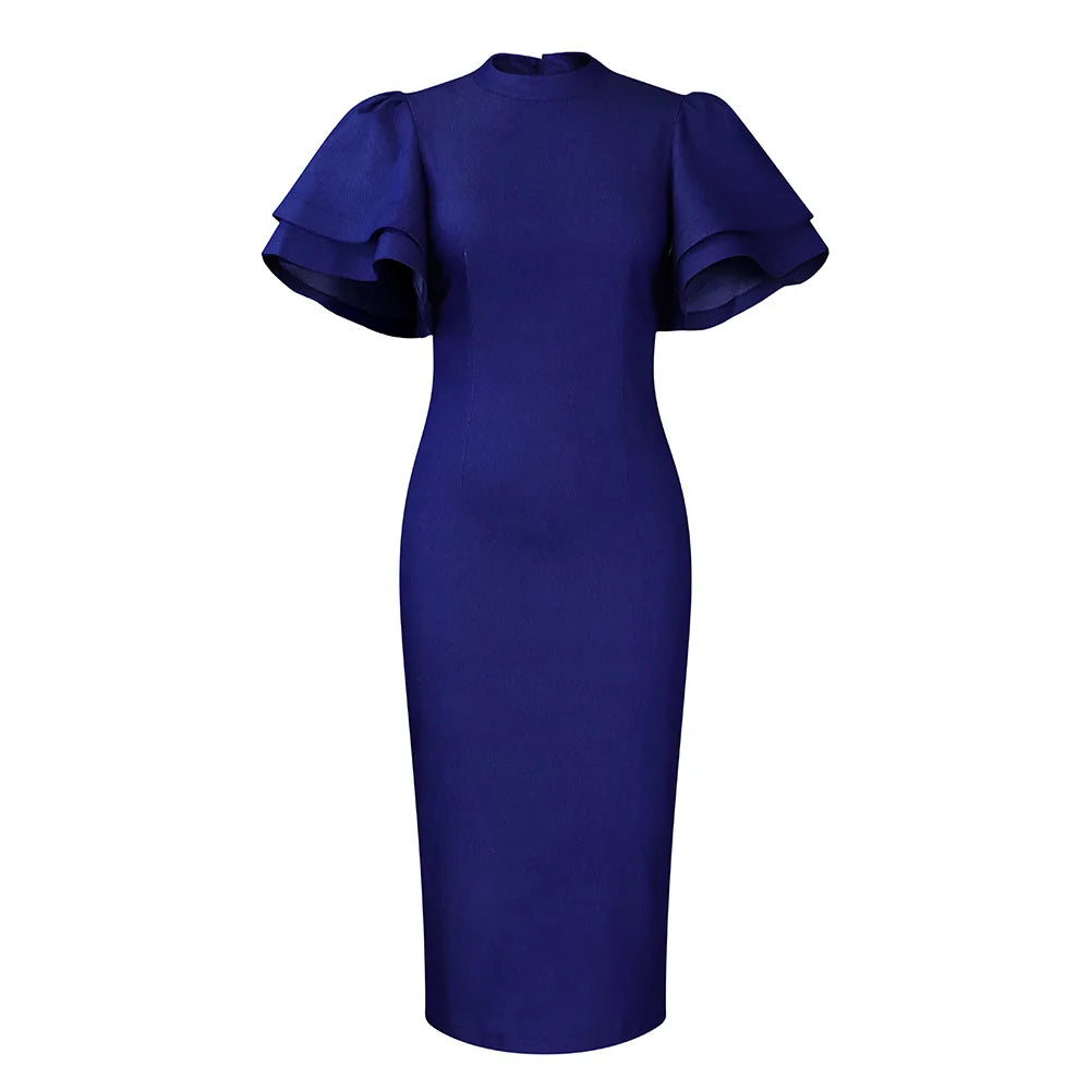 D3247  Plus Size Women's Autumn Winter New Fashion Solid Color Ol Horn Sleeve Denim Bag African Dress