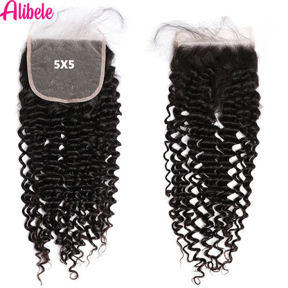 Alibele 5x5 Lace Closure With Bundles Peruvian Deep Curly Hair Bundles With 4x4 Lace Closure Remy Human Hair Bundles WithClosure