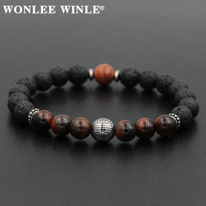 8mm Natural Stone Beaded Stretch Bracelets for Men&Women Stainless Steel Round Ball Charms Strand Bangles