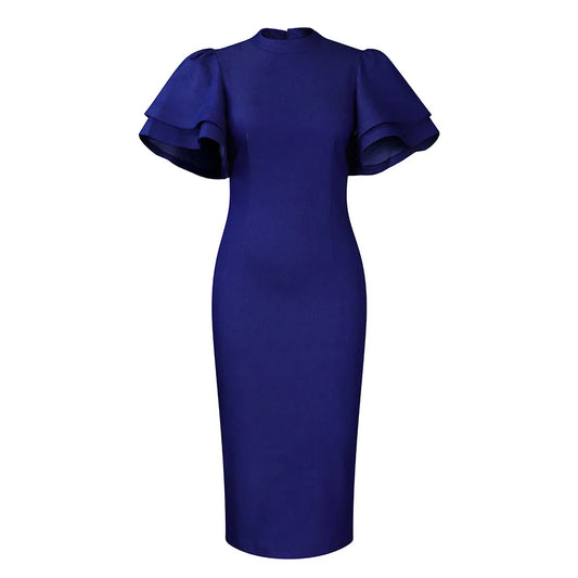 D3247  Plus Size Women's Autumn Winter New Fashion Solid Color Ol Horn Sleeve Denim Bag African Dress