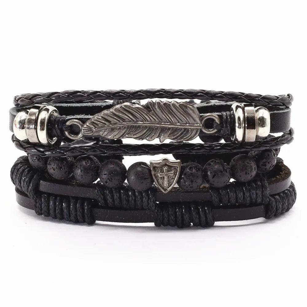 New Fashion Vintage Beads Leather Men Bracelets For Women Femme Homme Male Jewelry