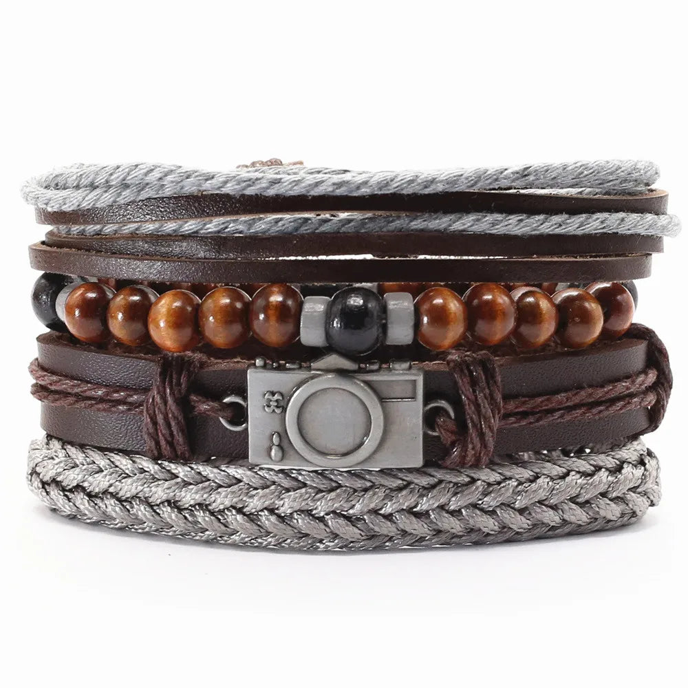 New Fashion Vintage Beads Leather Men Bracelets For Women Femme Homme Male Jewelry