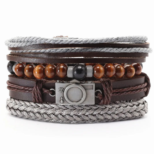 New Fashion Vintage Beads Leather Men Bracelets For Women Femme Homme Male Jewelry