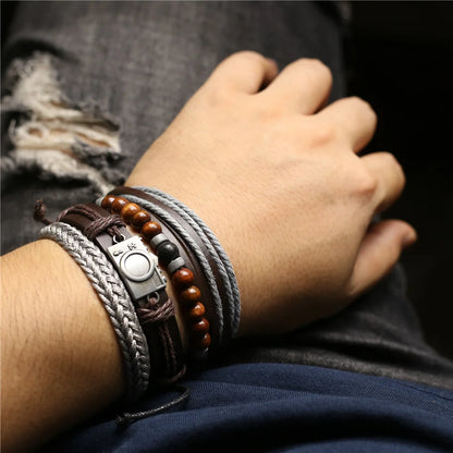 New Fashion Vintage Beads Leather Men Bracelets For Women Femme Homme Male Jewelry