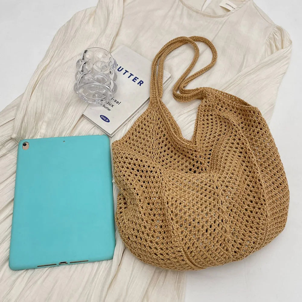 Large Knit Crochet Tote Shoulder Bag