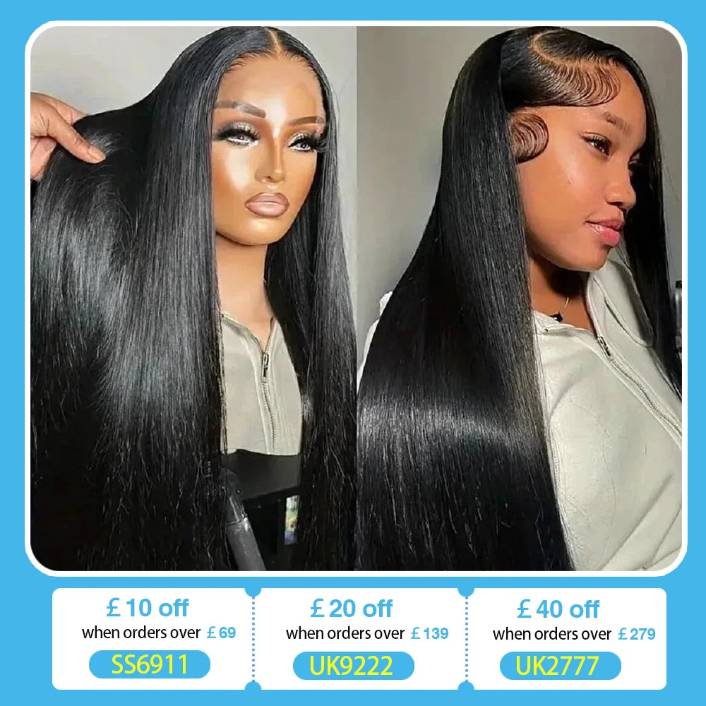 44 46 Long Inch 13x4 HD Lace Front Wig Brazilian Straight Human Hair Wig For Women 200 Density 13x6 Transparent Lace Frontal Wig