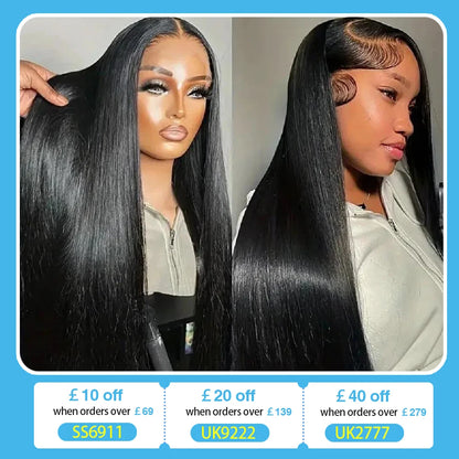 44 46 Long Inch 13x4 HD Lace Front Wig Brazilian Straight Human Hair Wig For Women 200 Density 13x6 Transparent Lace Frontal Wig