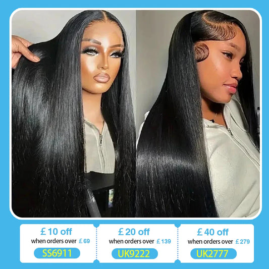 44 46 Long Inch 13x4 HD Lace Front Wig Brazilian Straight Human Hair Wig For Women 200 Density 13x6 Transparent Lace Frontal Wig