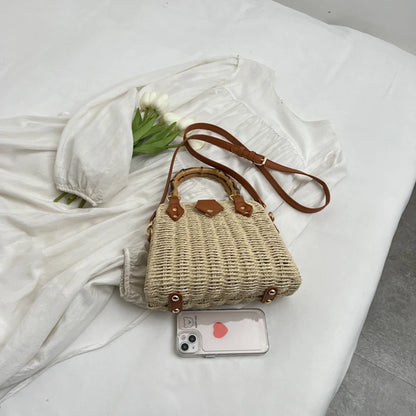 Hand-Woven Bamboo Handle Beach Bag