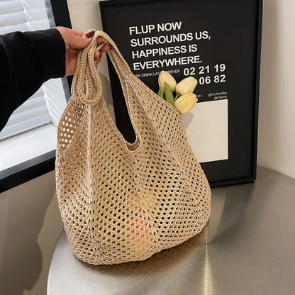 Large Knit Crochet Tote Shoulder Bag