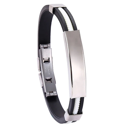 Fashion Bracelets Vintage Black Rubber Wristband Silicone Stainless Steel Men Bracelets Bangles Jewelry
