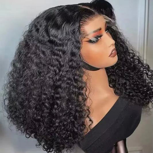 CEXXY Short Bob Jerry Curly Human Hair Wig 13x4 HD Lace Frontal Water Wave Remy Hair For Women Natural Look Preplucked Human Wig