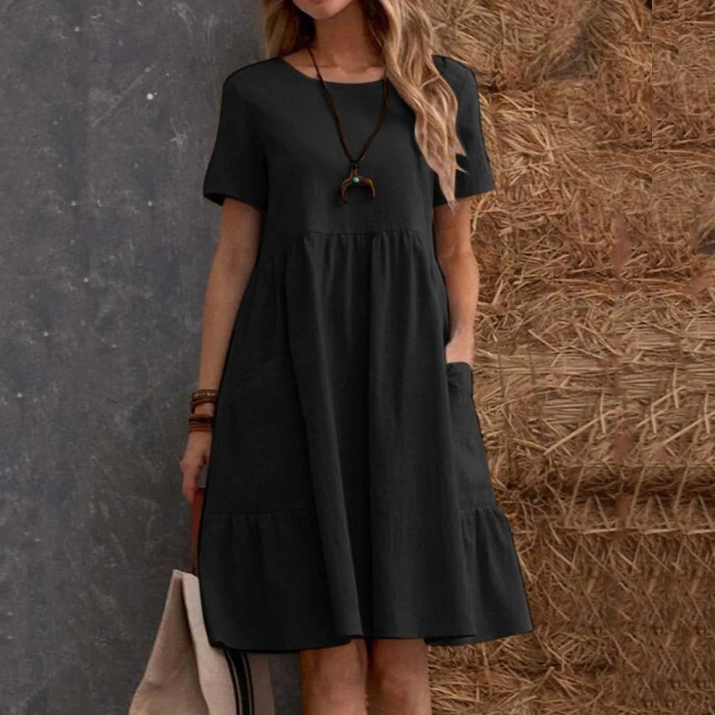 Vintage Cotton Linen Pocket Dress