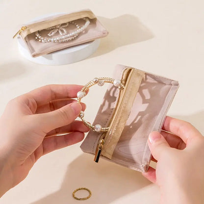 New with Zipper Jewelry Bag Velvet PVC Jewelry Packaging Box Transparent Jewelry Organizer
