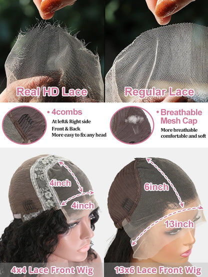 250 Density Loose Deep Wave Human Hair Frontal Wig 13x6 HD Lace Brazilian Curly Glueless Wigs 100% Human Hair Ready To Wear 38In