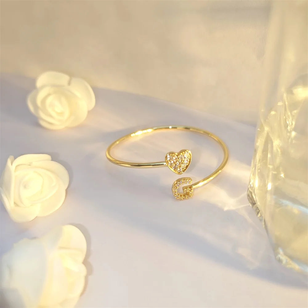 Gold Zircon Initial Letter Bangle