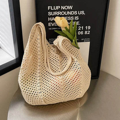 Large Knit Crochet Tote Shoulder Bag